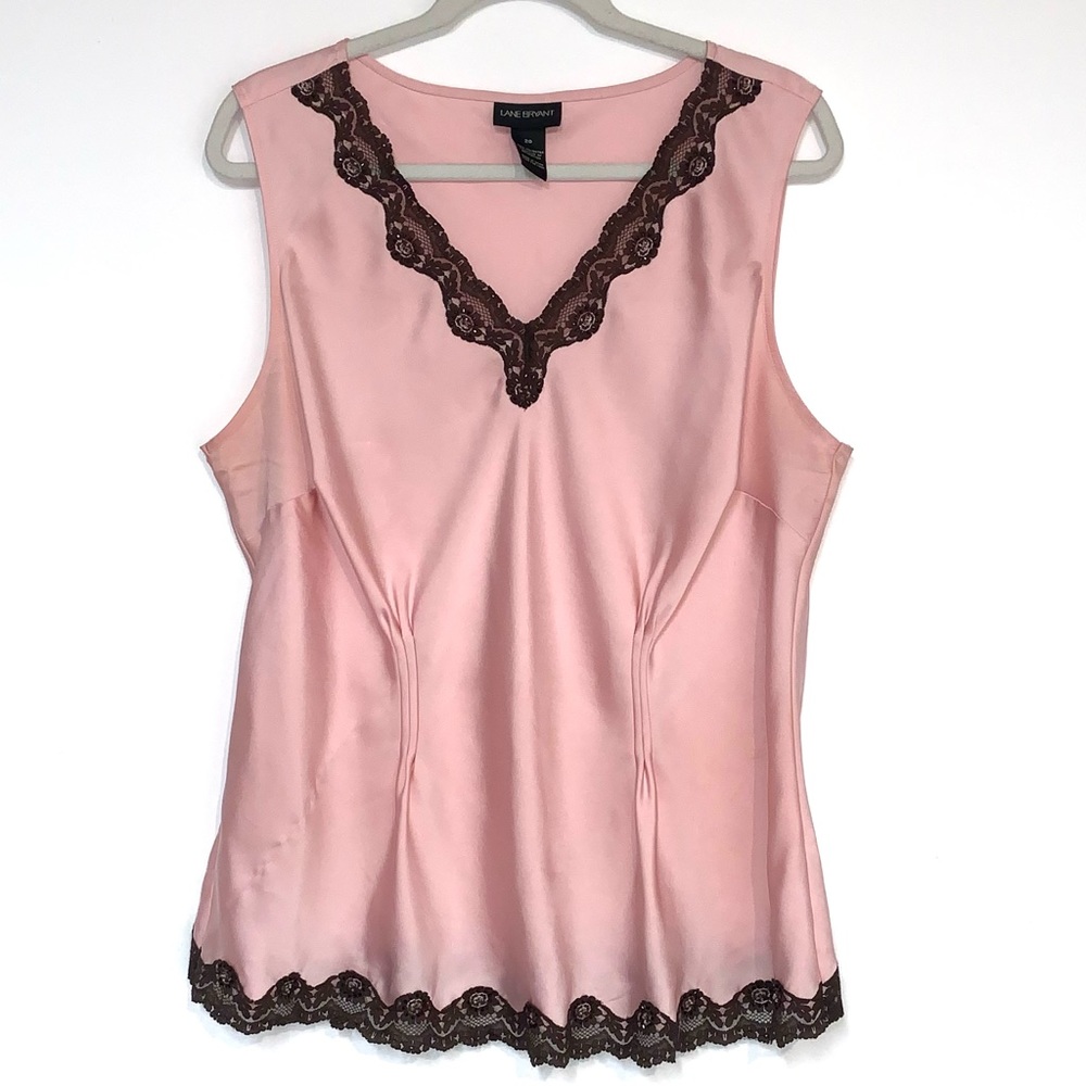 Lane Bryant Pink Silky Lace Trimmed Pintuck Sleeveless Blouse Women’s Size 20